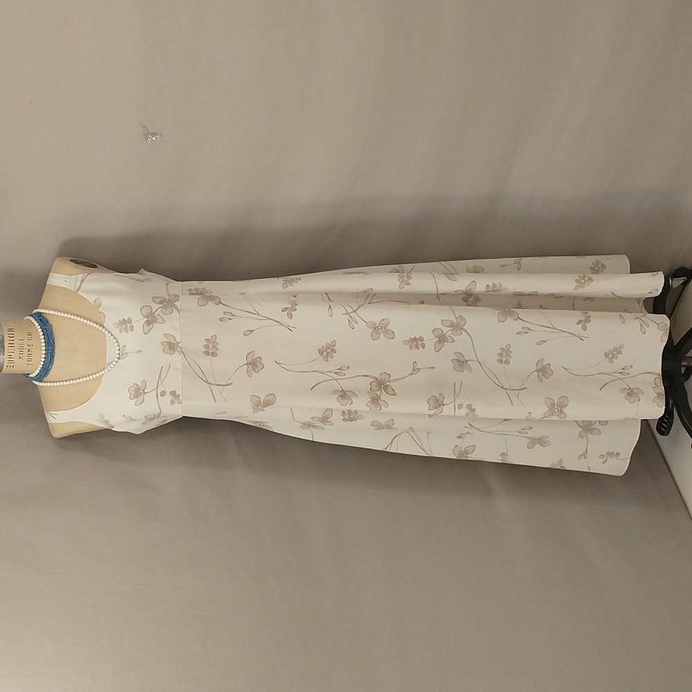 Pale Neutral Floral Sheath Dress Maxi Sundress Cream Beige Classic Long A Line